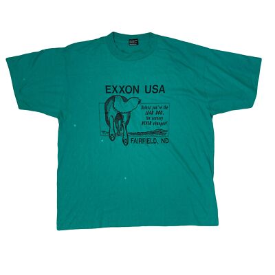 Vintage 80er grünes Exxon USA Fairfield Hund Einzelstich Souvenir T-Shirt Gr. XL