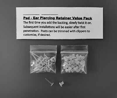 100 PCS- Ear Lobe Body Piercing Retainers-RARE 5mm Pad-Clear