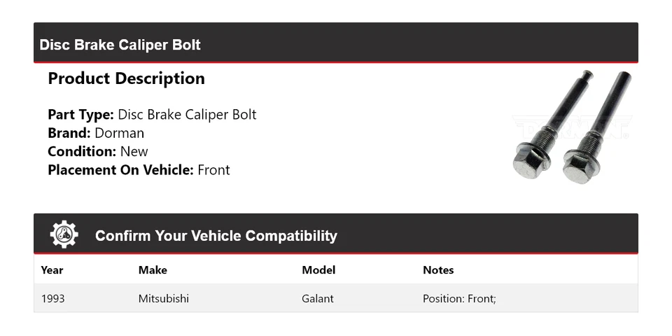 Pinza de freno de disco delantera para Mitsubishi Galant Dorman 1993 perno Foto 2 de 4