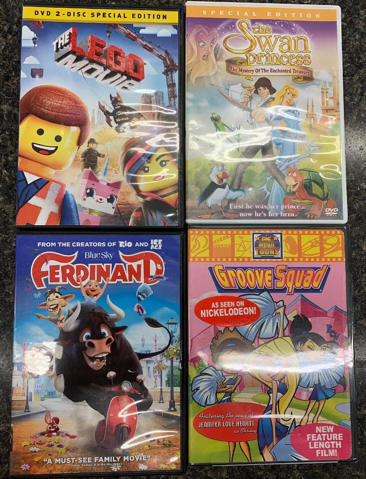 Kids DVDs; Lot of 4: Lego Movie, Ferdinand, Groove Squad & Swan Princess |  eBay