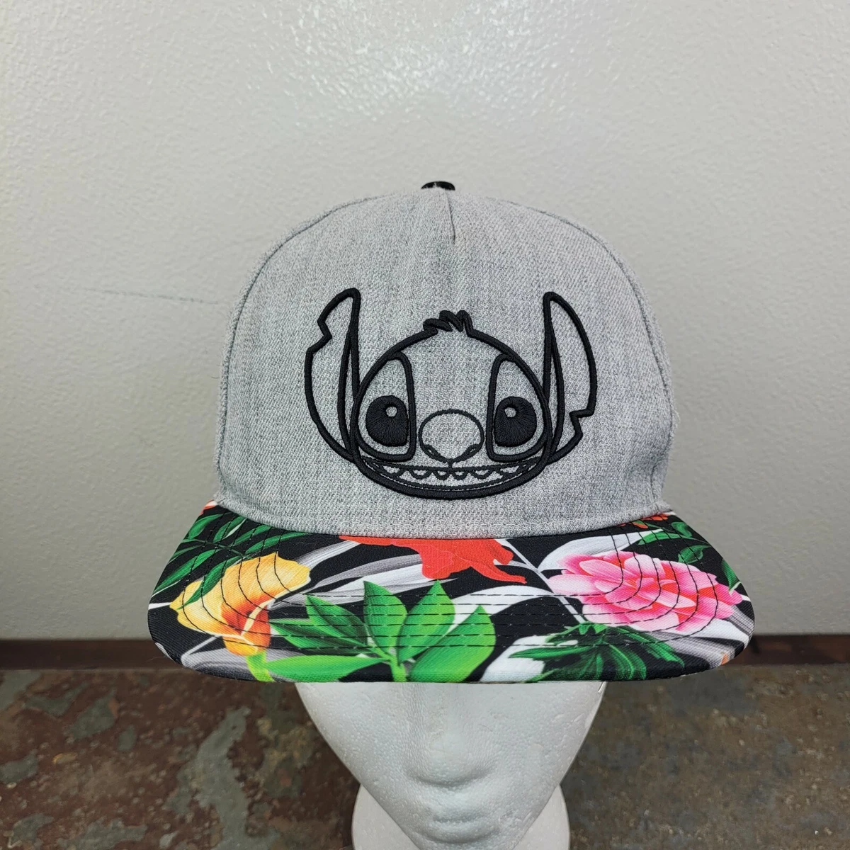 Official Disney Lilo Stitch SnapBack Hat Cap Gray Black Floral