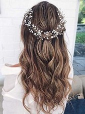 Pearl Bridal Hair Vine Silver Crystal Wedding Headband Bride Hair a-silver