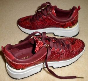 Michael Kors Vermelho Borgonha Couro Pele De Cobra Cosmo plataforma Treinadores-Reino Unido 4 Europa 37 | eBay
