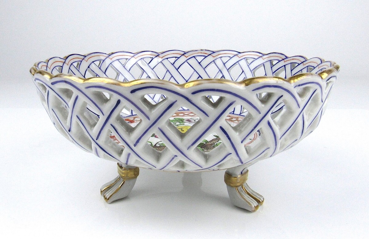Von Schierholz Porcelain Hand Painted Flowers Basket Bowl Germany