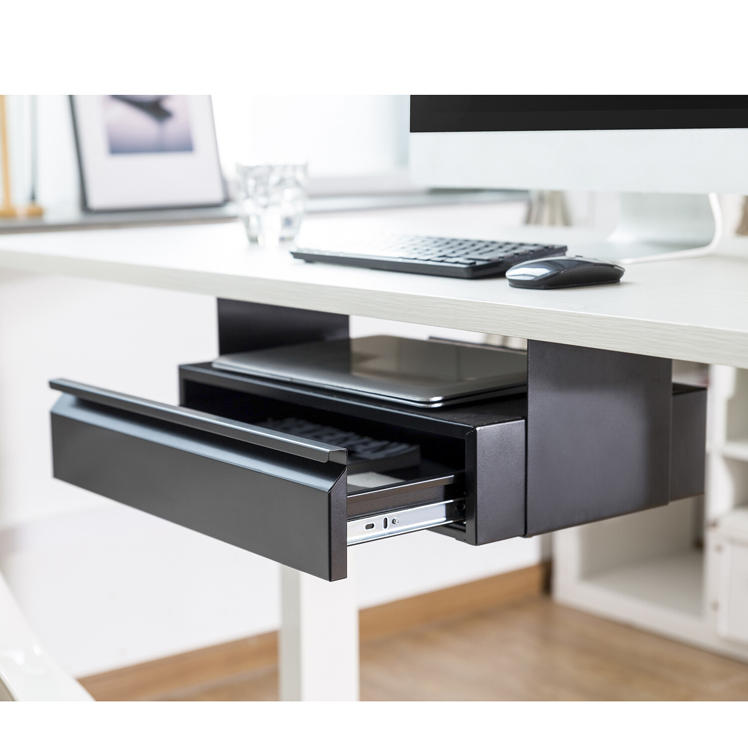 Tiroir sous bureau de rangement ergonomique gris anthracite en acier - 2