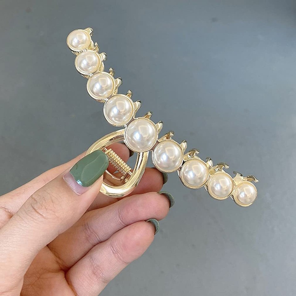 Metal Rhinestone Hair Claw Clips Imitation Pearl Hair Jaw Clips Non