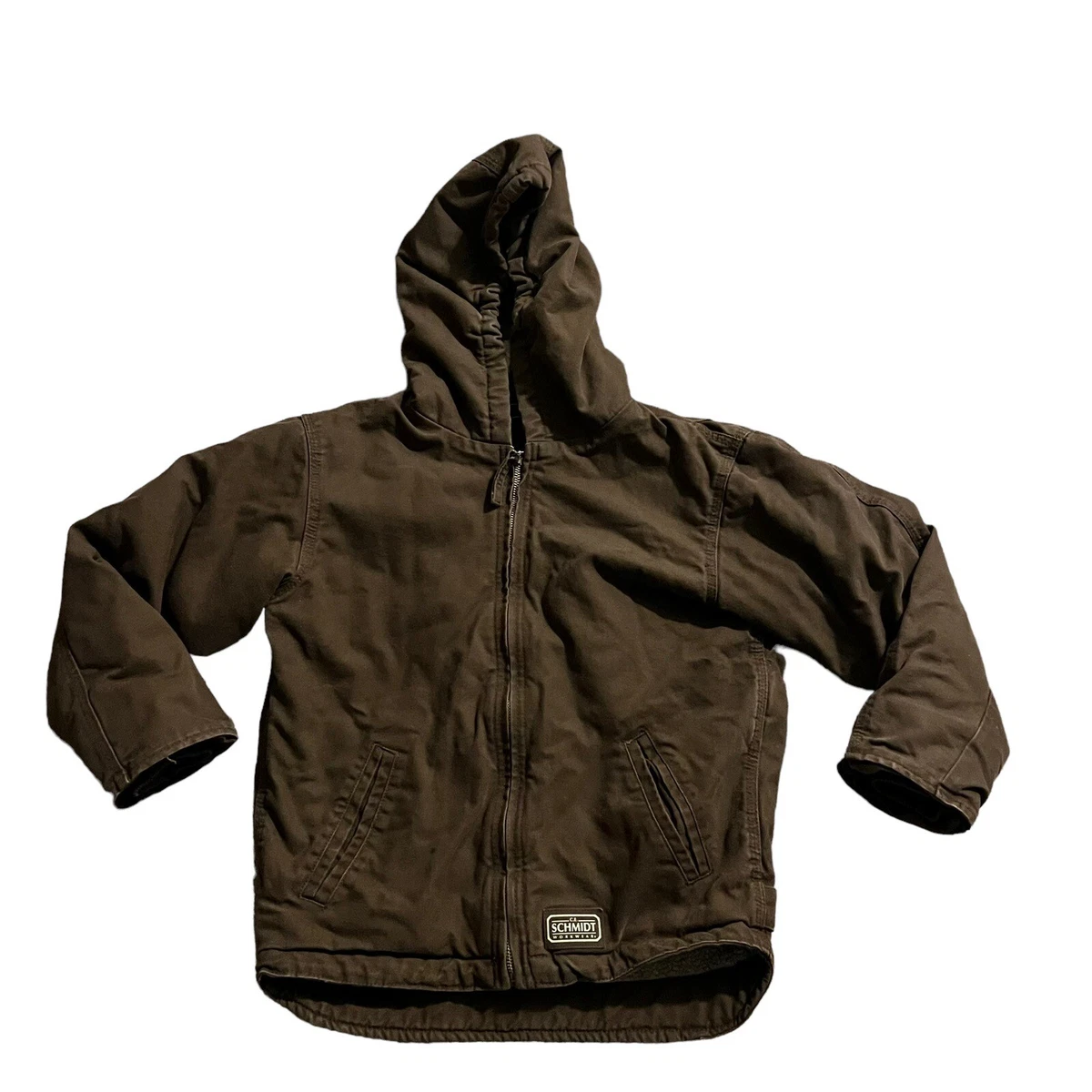 CE Schmidt Work Wear Jacket Youth Medium Brown Sherpa Lined Hooded