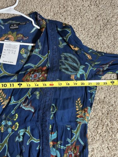 SR Fashion Blue Floral Country Long Sleeve Sheer Women’s Dress Large Lace - Picture 5 of 9
