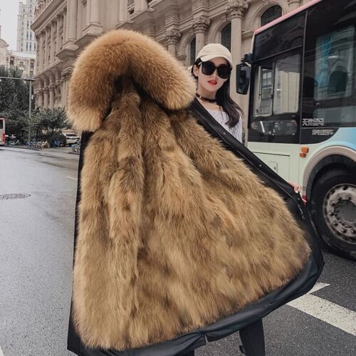 Winter Women's Genuine Raccoon Fur Collar/Liner Coats Long Parka Jackets Outdoor - Picture 2 of 40