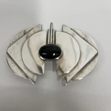 Vintage Arlene Siwek Sterling Pin Pendant Large Art Deco Style With Black Onyx