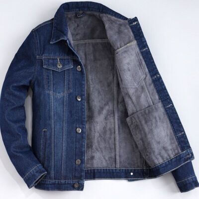 Autumn men's plush cotton denim jacket Men's thick warm