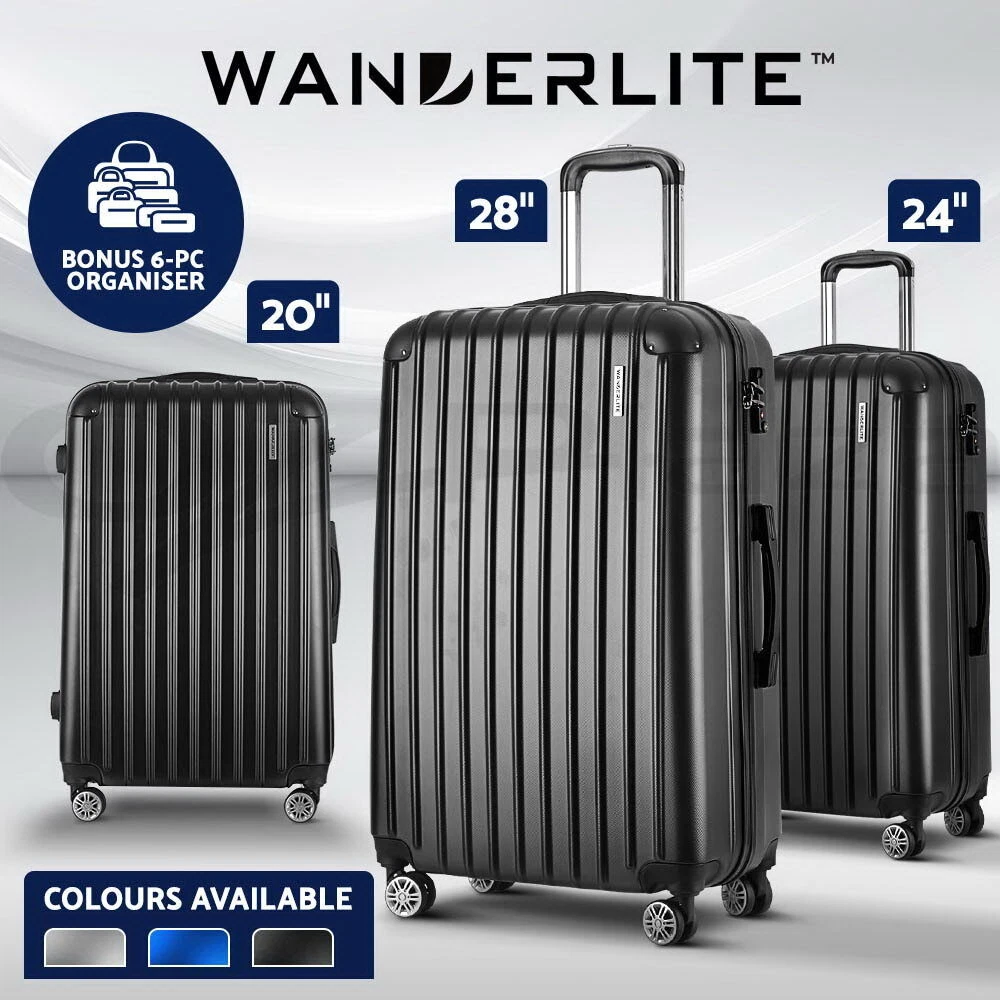 3pc Wanderlite Luggage Set Suitcase Sets 20 24 28 TSA Organiser