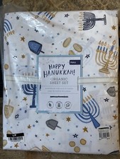 NEW 4 pc. Happy Hanukkah Organic Full Size Sheet Set Pottery Barn Kids