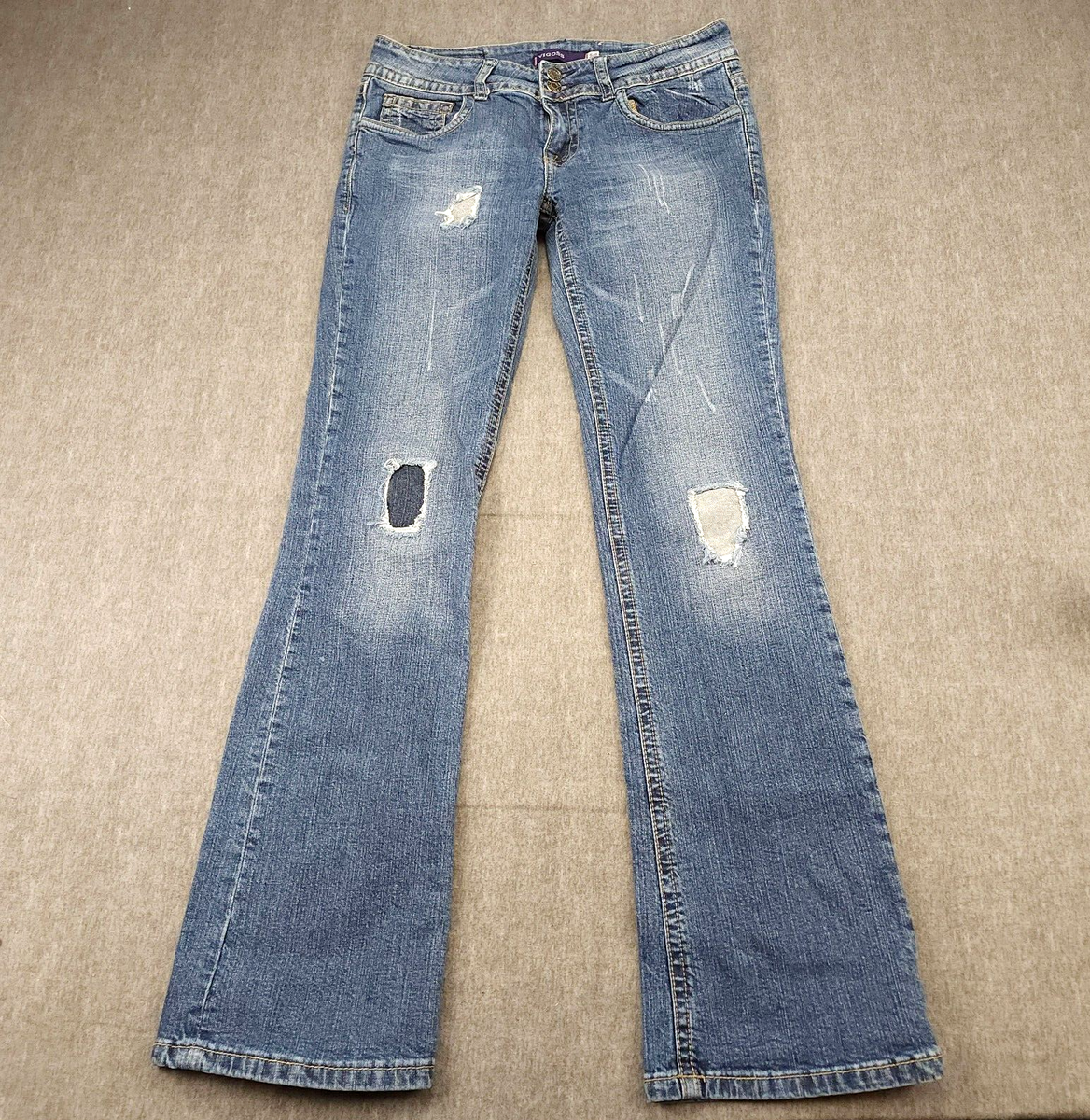 Vigoss Jeans Women Size 5/6 28 Boot Cut Blue Distressed Stretch