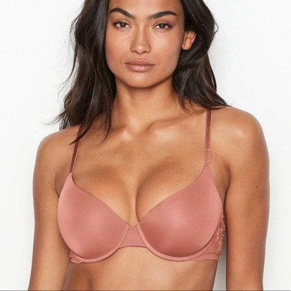 38DDD XL Victoria’s Secret Beige Tostado Camiseta Forrada Sujetador Conjunto Encaje Bragas Brasileñas Foto 2 de 4