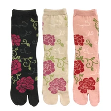 Wrapables Tabi Flip-Flop Socks (Set of 3), Rose & Peony, Black, Beige, Pink