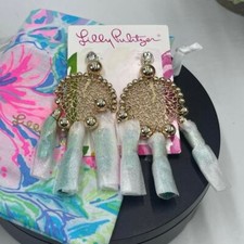 Lilly Pulitzer Sea Dreamer Tassel Dangle Earrings Agave Green Gold Tone