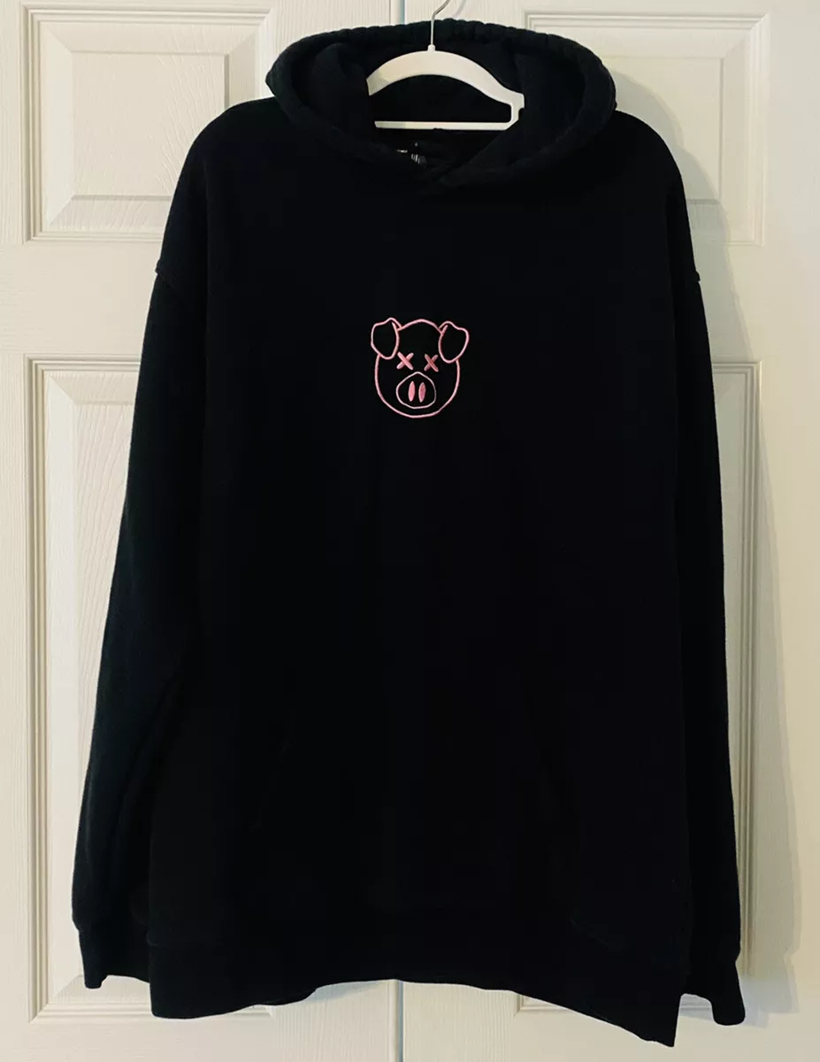 Shane Dawson Jeffree Star Embroidered Pink Pig Hoodie Black Pullover Small