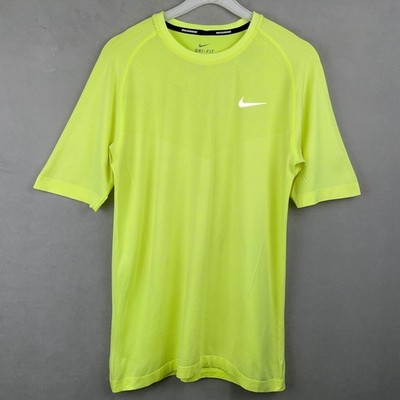 Nike Running Dri-FIT Knit Shirt Mens M Neon Yellow Volt Mesh Sporty Short Sleeve