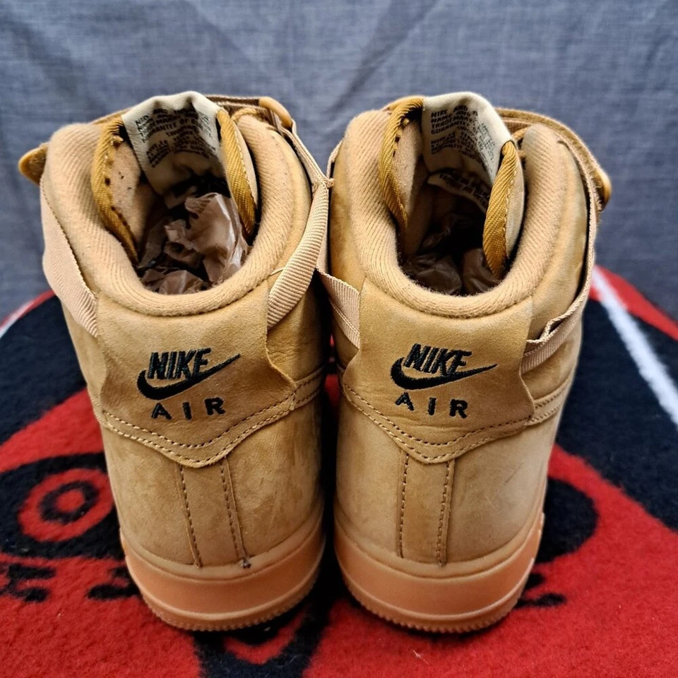 Size 9.5 Women’s NIKE AIR FORCE 1 HI HIGH PREMIUM PRM FLAX-WHEAT 654440-200 2016 - Image 4 of 4