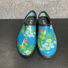 Sloggers Shoes Women 10 Blue Floral Waterproof Rain Mud Garden Outdoor Ciogs USA