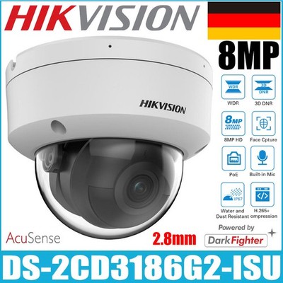 Hikvision DS-2CD3186G2-ISU 8MP AcuSense DarkFighter Feststehende Dome-IP-Kamera