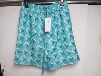 PUMA MENS (ESS RESORT AOP) HYBRID ATHLETIC/SWIM SHORTS (MED) NWT AQUA LINED