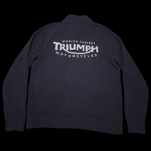 Lucky Brand x Triumph Motorcycle Embroidered Knit Full Zip Sweater Jacket Large - Picture 2 of 10
