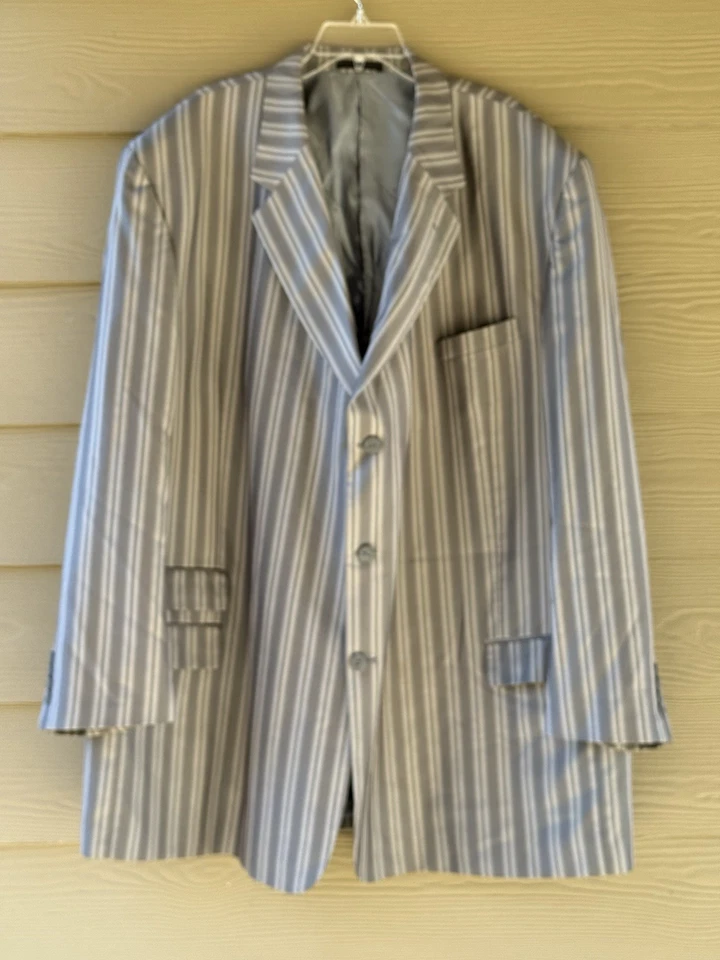 Stacy Adams Superlative 150's Mens Gray Strip Blazer Vest Pants 3pc Suit 54/50 L - Image 2 of 4