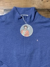 Criquet Sweatshirt Mens Large Blue Mock Neck Quarter Snap Pullover Golf Fleece