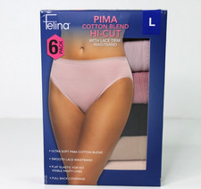 Felina Women's 6-Pack Pima Cotton Hi-Cut with Lace Trim Panties, Multicolor, L