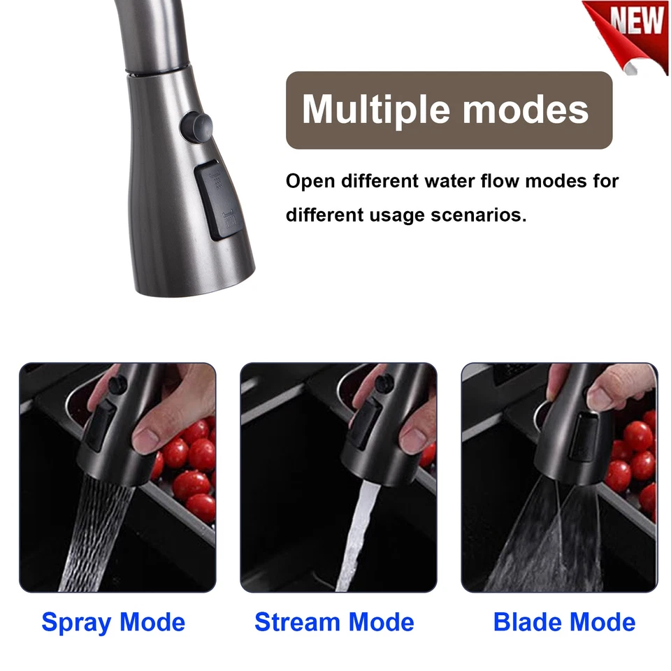 Fregadero de cocina de acero inoxidable Flying Rain Watefall con grifo extraíble negro 29,5 pulgadas Foto 2 de 4