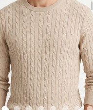 NWT J-CREW MENS BV493 COTTON CABLE CREWNECK SWEATER Lsz/HEATHER STONE