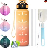Wasserflasche 1L, Trinkflasche Mit Strohhalm, Wasserflasche Auslaufsicher,Mit