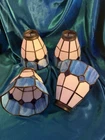 Set Of 4 Stained Glass Lamp Shade Scallop Bottom (White&Blue) Chandelier
