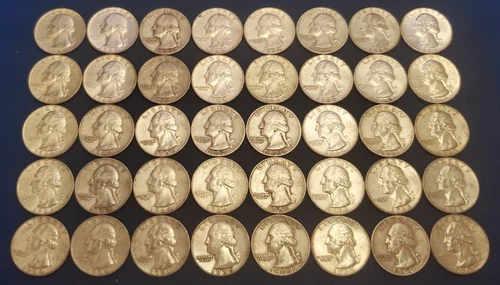 Lot of 40 ($10 face) *Circulated* 90% Silver Washington Quarters all pre 1965