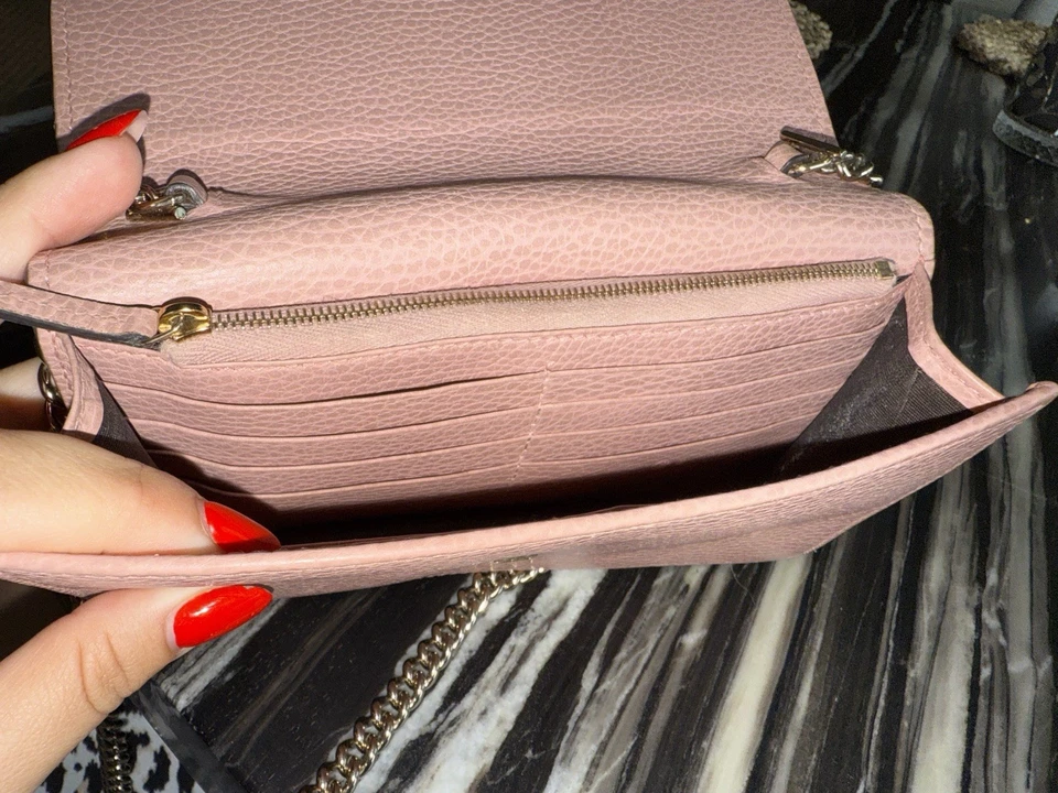 Authentic Gently Worn Pink Gucci Wallet On Chain - Image 4 of 4