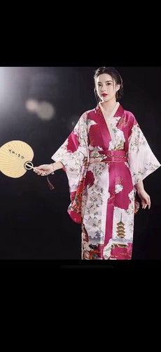 Women’s Multicolor Floral Print Kimono Robe with Sash, One Size, Polyester