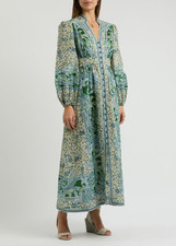 Zimmermann Linen Maxi Dress Blue Green AU 2 US 8