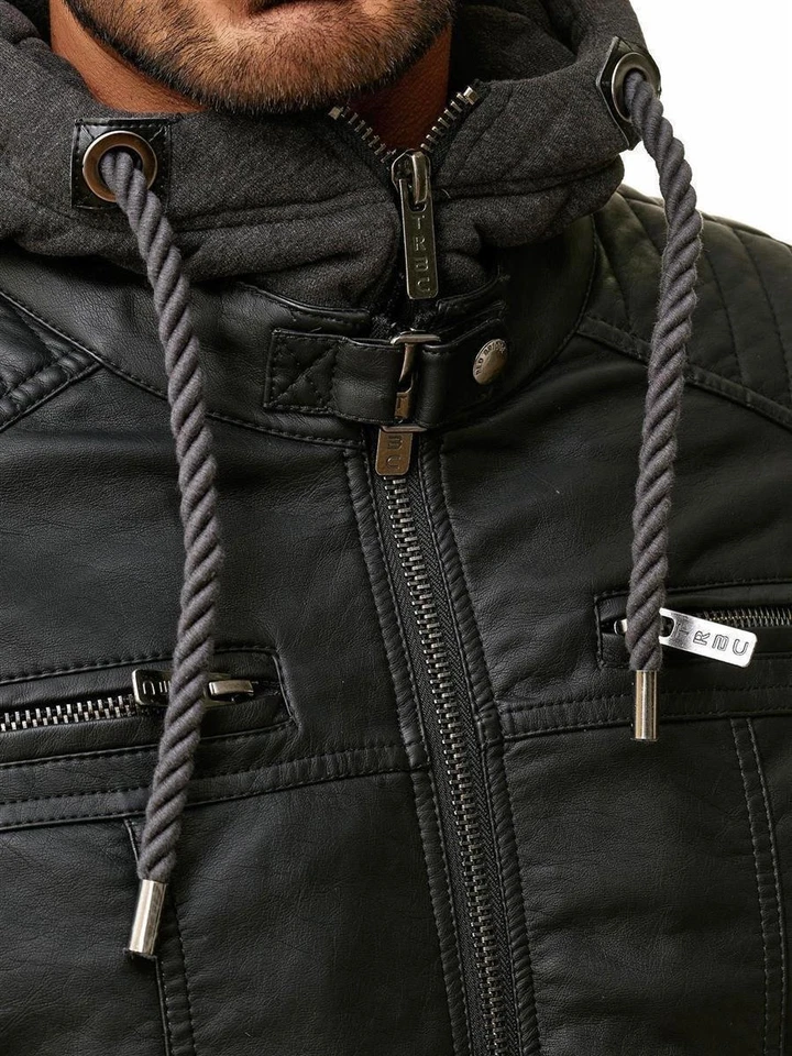 Redbridge Herren Jacke Kunst- Lederjacke Bikerjacke Übergangsjacke Kapuze M6013H - Bild 4 von 4