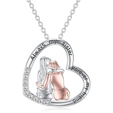 Sterling Silver Sister Necklace with Cubic Zirconia - Forever My Friend Pendant