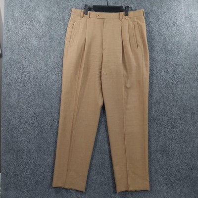 Zanella Dress Pants Mens 34x32 Beige Microfiber Pleated Lined Classic Italy