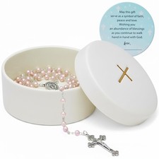 Christening Gifts for Girls Pink Rosary with Ceramic Rosary and Card, Catho...