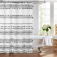 Boho Shower Curtain Black and White Fabric Shower Curtain with Hooks Chic Tri...