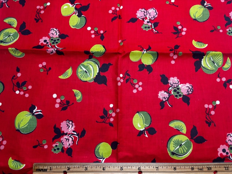 Antique Vintage Cotton Fabric 1940s 50s CUTE Fruits Novelty 35w 3/4yd