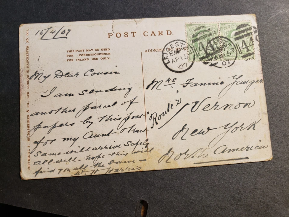 LEICESTER, ENGLAND, UK 1907 LONDON BRIDGE Postcard w/ note - Image 2 of 2