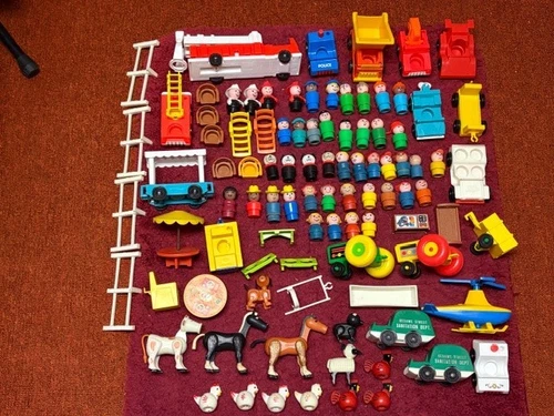 Vintage Fisher Price Little People Vehicles & Accessories BIG Lot of 96 Wood Fig