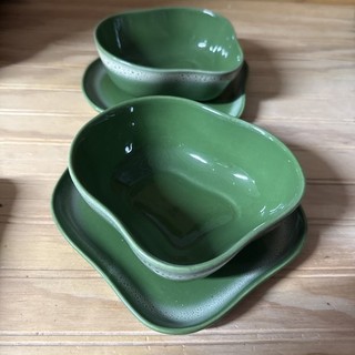 Vintage Tamac Pottery MCM Mid Century Frosty Pine Plate (2) Bowl (2) set USA