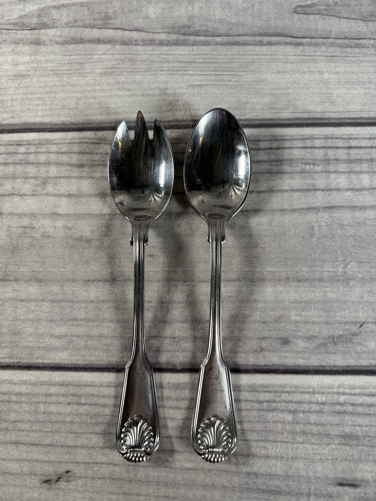 (2)Towle Serving Spoons LONDON SHELL Stainless Germany Silverware Flatware 18/8