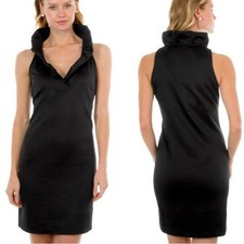 Gretchen Scott Jersey Ruffle neck Sleeveless Dress Black Size S retail $199
